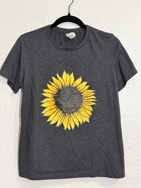 Bella Canvas Charcoal Tee with Yellow Sunflower Graphic